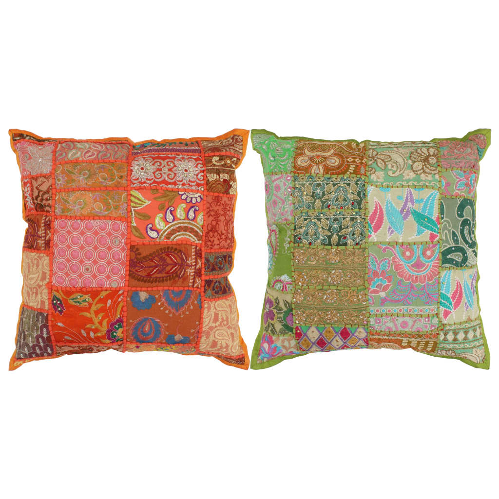 Vankúše Patchwork 2 Ks Ručne Vyrobené 45X45 Cm Oranžovo-Zelené