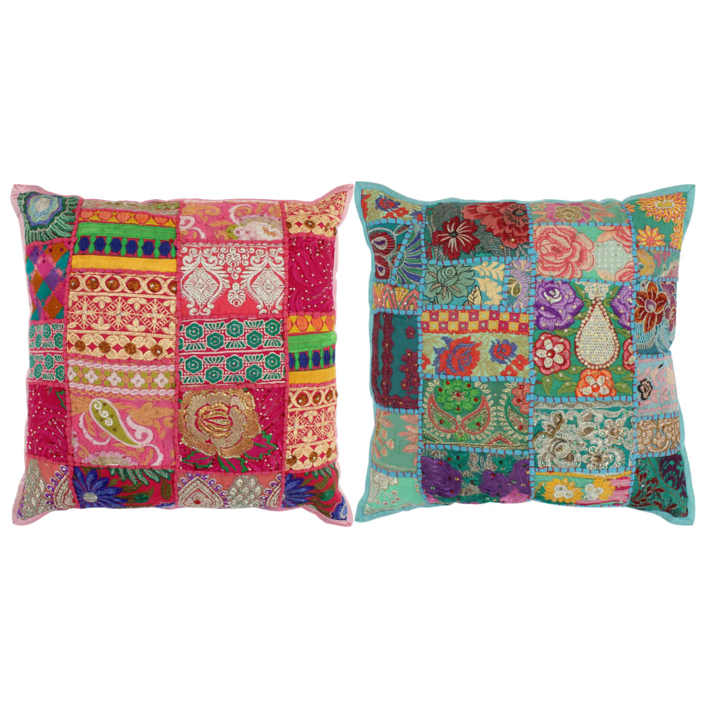 Vankúše Patchwork 2 Ks Ručne Vyrobené 45X45 Cm Oranžovo-Zelené