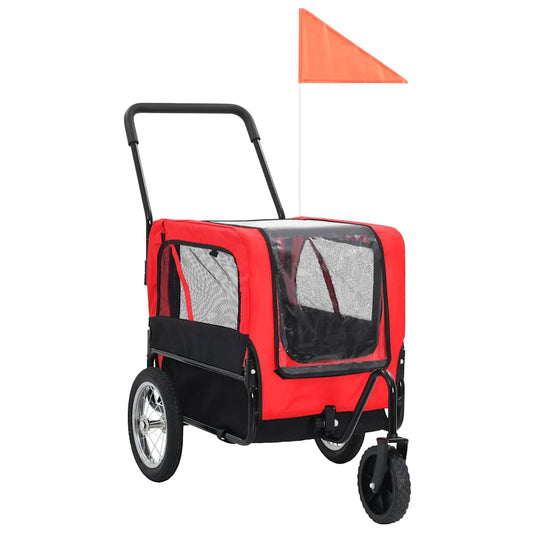 Vozík pre domáce zvieratá na bicykel/beh 2-v-1, červeno čierny