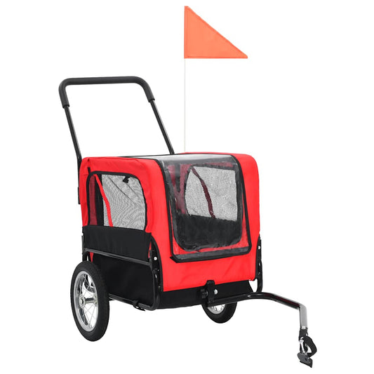 Vozík pre domáce zvieratá na bicykel/beh 2-v-1, červeno čierny