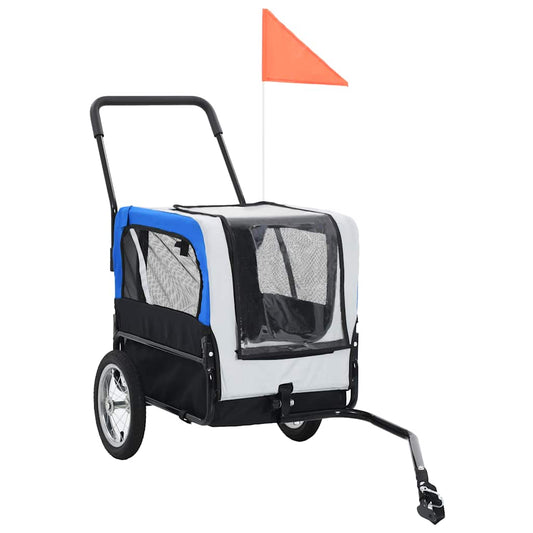Vozík pre domáce zvieratá na bicykel/beh 2-v-1, sivo modrý