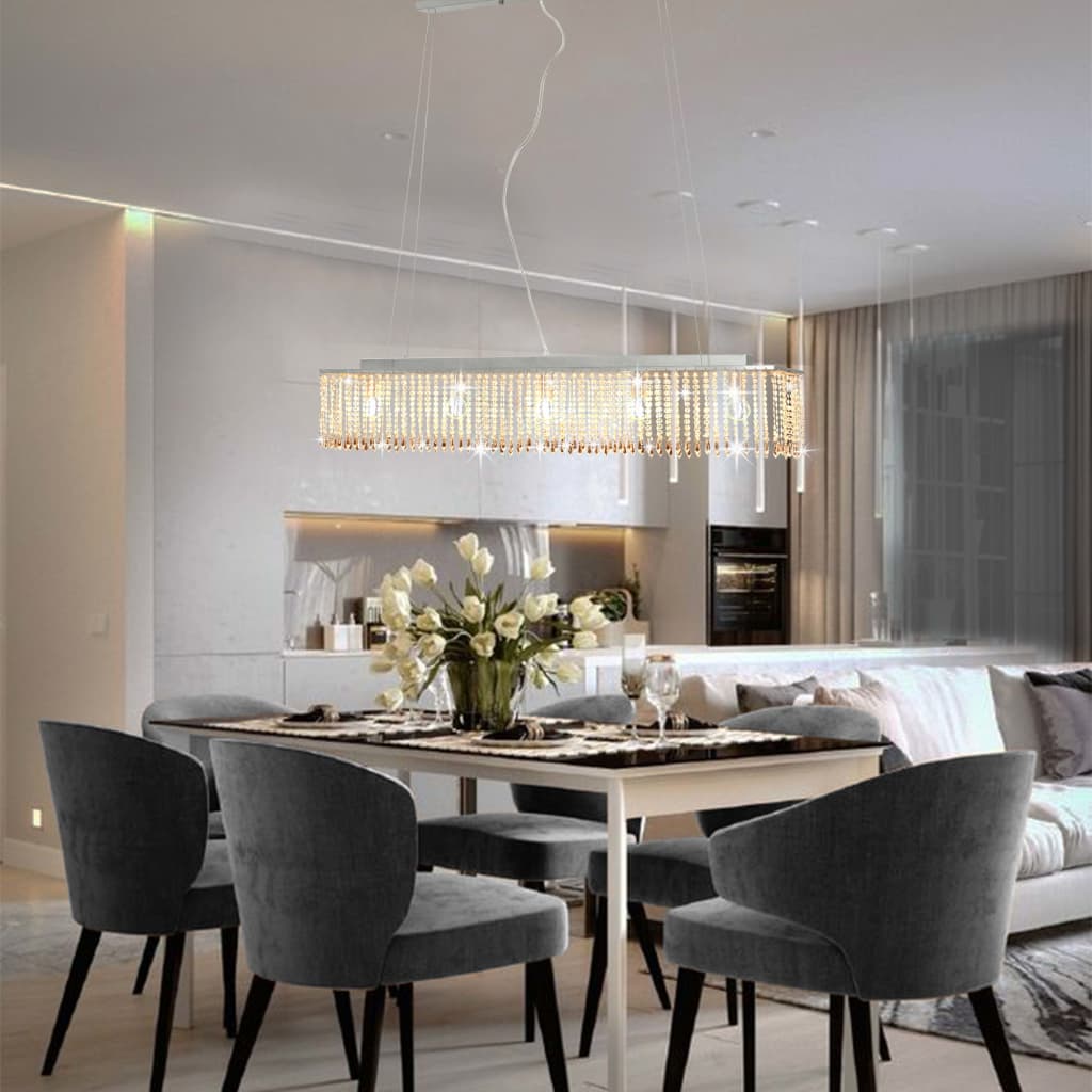 Stropná Lampa S Krištáľovými Korálkami Strieborná 104 Cm E14