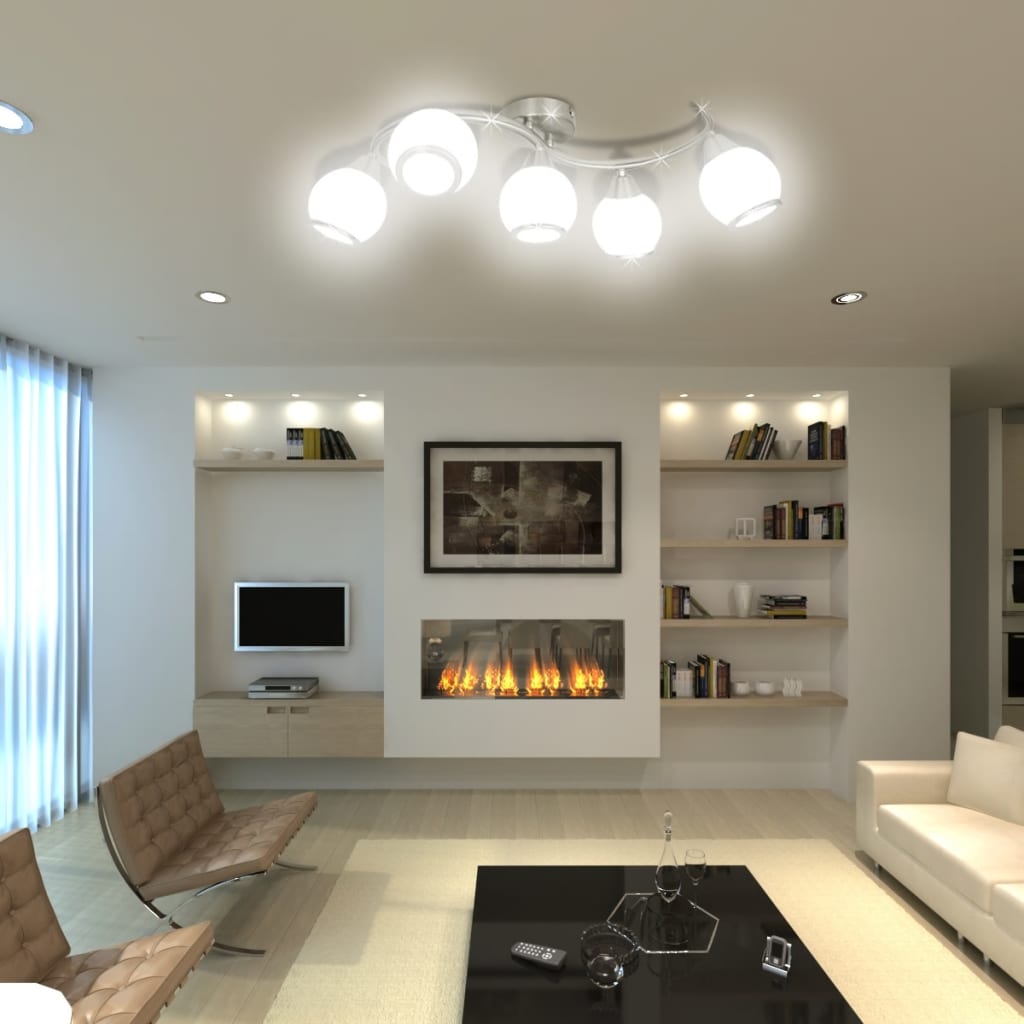 Stropná Lampa So Sklenenými Tienidlami Na Zvlnenej Koľajnici