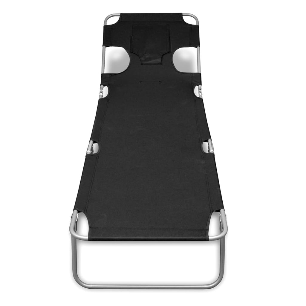 Skladacie Ležadlo S Opierkou Hlavy, Práškovaná Oceľ, Čierne