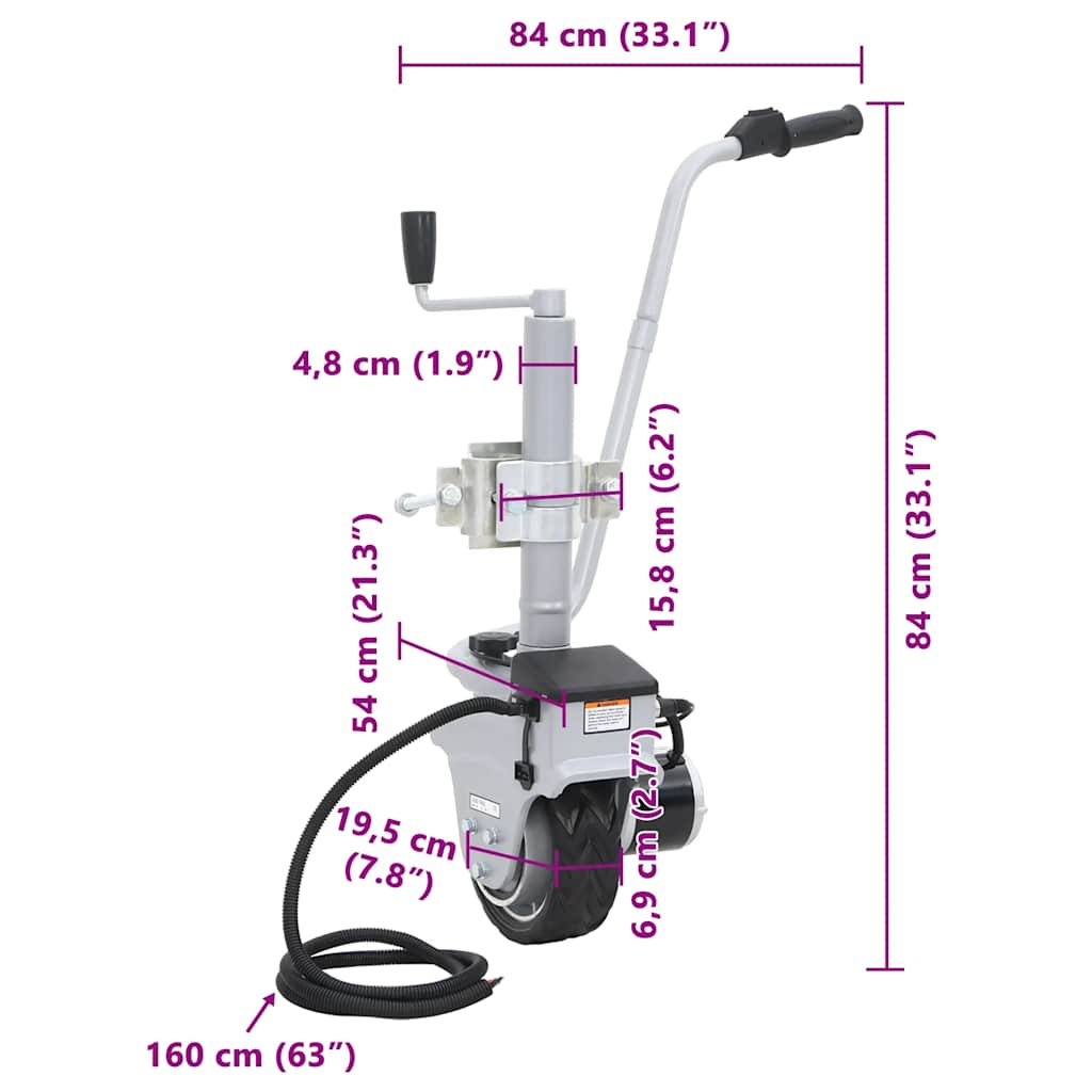 Hliníkové oporné koliesko na presúvanie prívesu s motorom 12 V 350 W