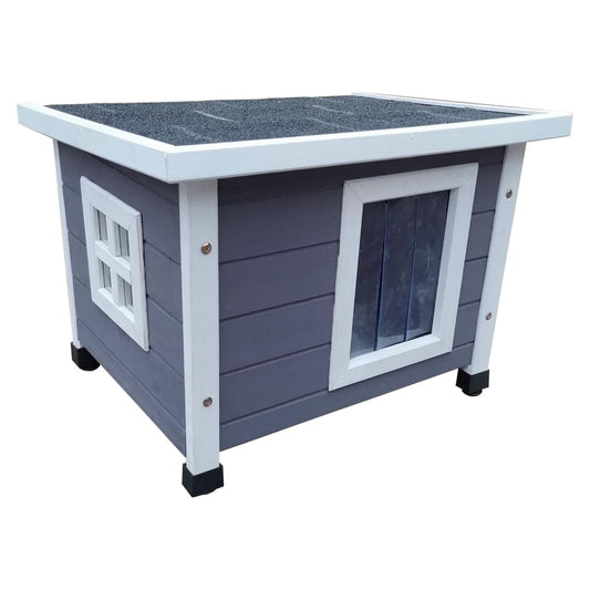 Vonkajší domček pre mačky XL 68,5x54x51,5 cm, drevo, sivo biely