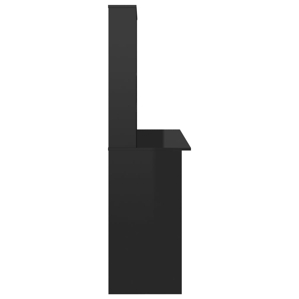 Stôl s policami, lesklý čierny 110x45x157 cm, kompozitné drevo