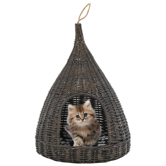 Domček pre mačku s vankúšom sivý 40x60 cm prírodná vŕba típí