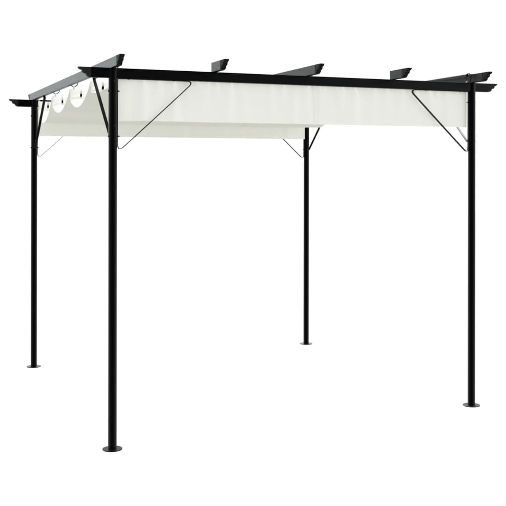 Pergola so zaťahovacou strechou krémovo-biela 3x3 m oceľová