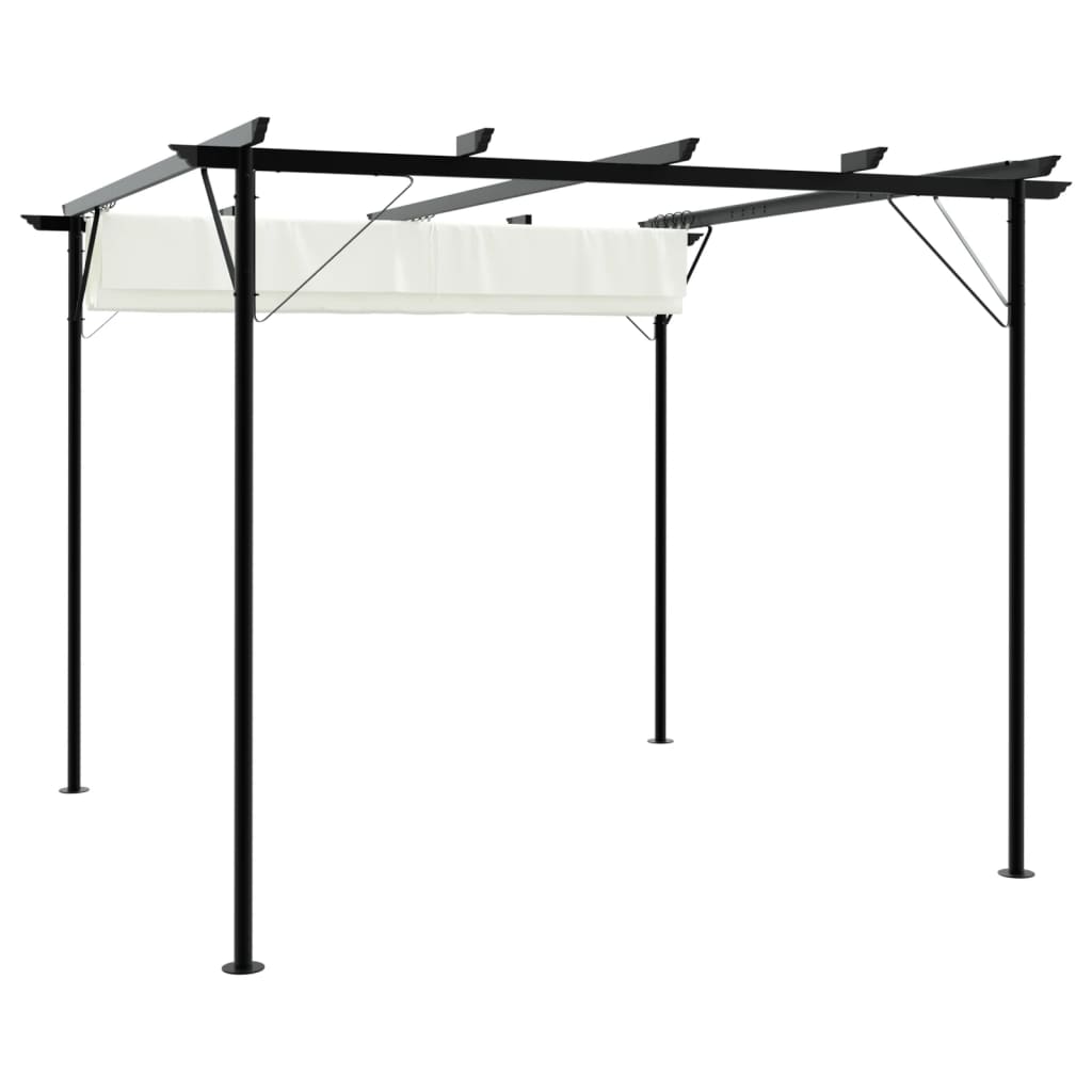 Pergola so zaťahovacou strechou krémovo-biela 3x3 m oceľová