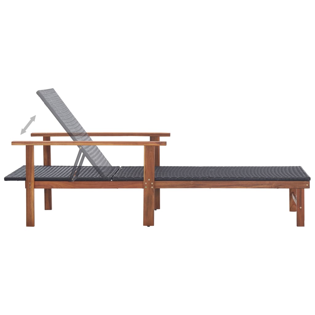 Záhradné Ležadlo Čierne Polyratan A Akáciový Masív