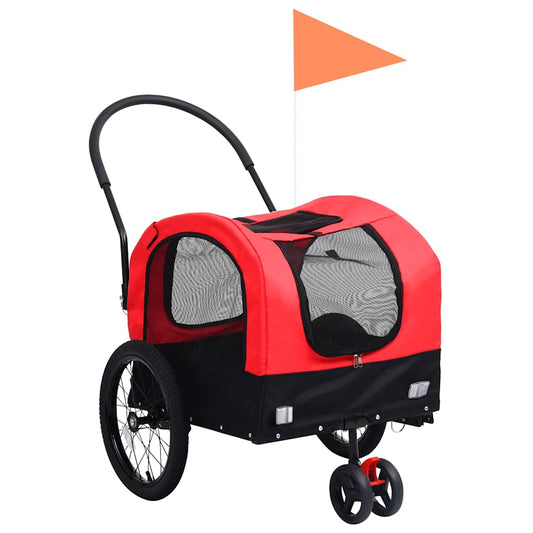 Vozík pre domáce zvieratá na bicykel/beh 2-v-1, červeno čierny