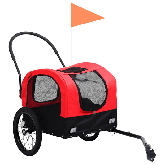 Vozík pre domáce zvieratá na bicykel/beh 2-v-1, červeno čierny