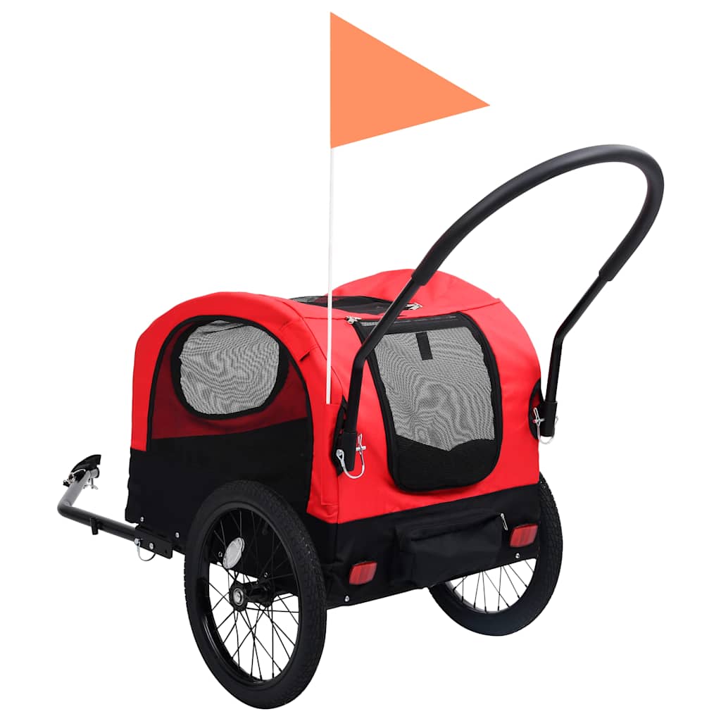Vozík pre domáce zvieratá na bicykel/beh 2-v-1, červeno čierny