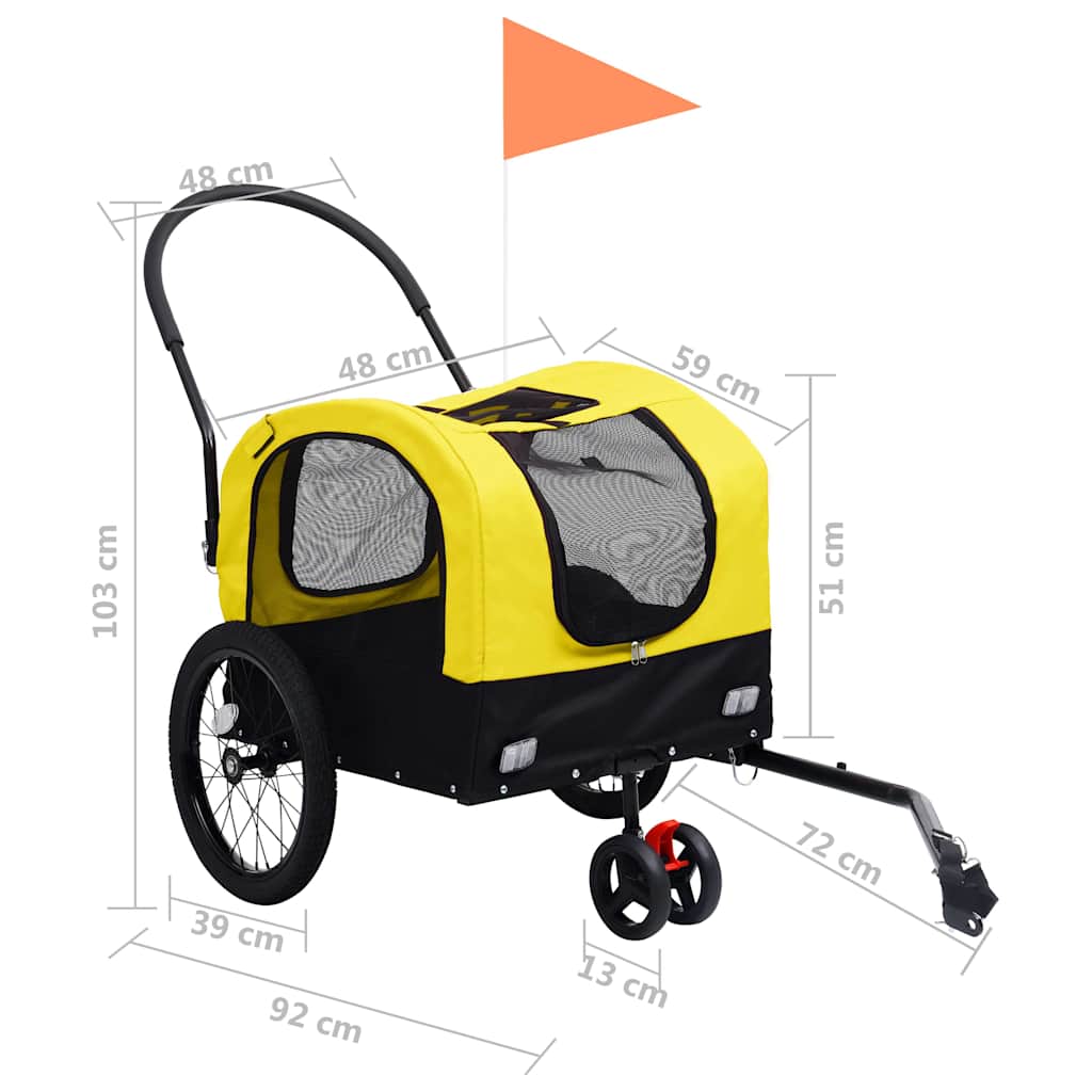Vozík pre domáce zvieratá na bicykel/beh 2-v-1, žlto čierny