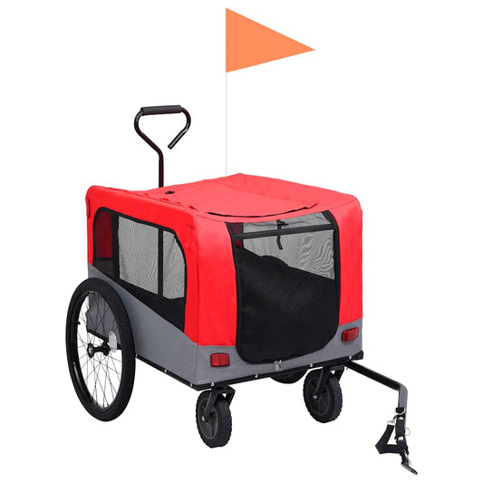 Vozík pre domáce zvieratá na bicykel/beh 2-v-1, červeno sivý