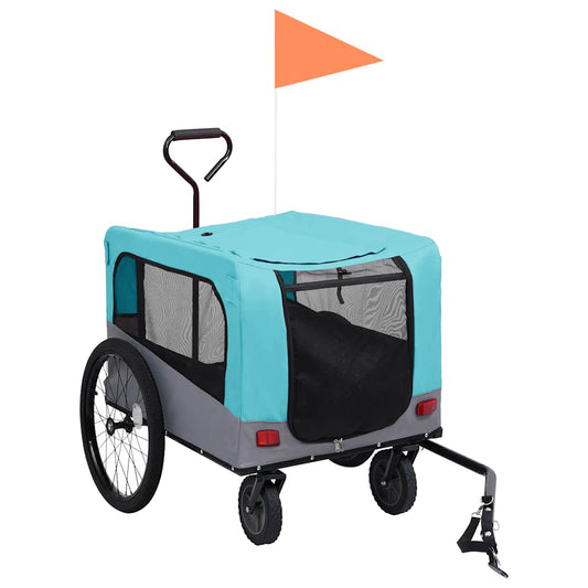 Vozík pre domáce zvieratá na bicykel/beh 2-v-1, modro sivý
