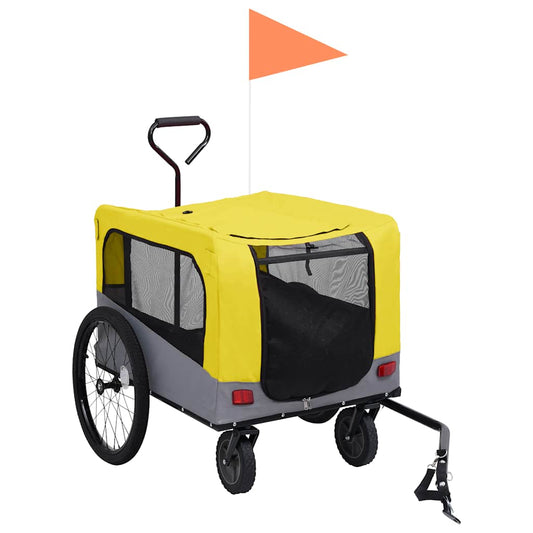 Vozík pre domáce zvieratá na bicykel/beh 2-v-1, žlto sivý