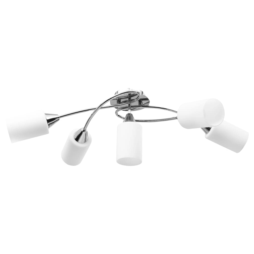 Stropná Lampa+Keramické Tienidlá Na 5 Žiaroviek E14,Biely