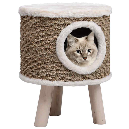 Domček pre mačky s drevenými nohami 41 cm morská tráva