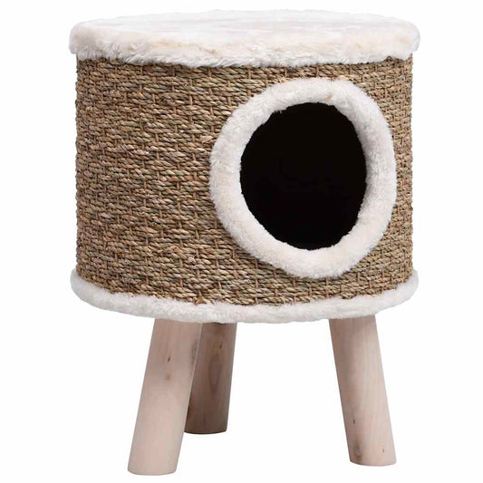 Domček pre mačky s drevenými nohami 41 cm morská tráva
