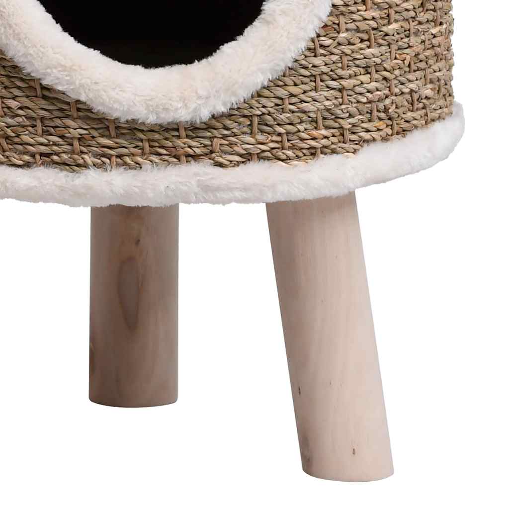 Domček pre mačky s drevenými nohami 41 cm morská tráva