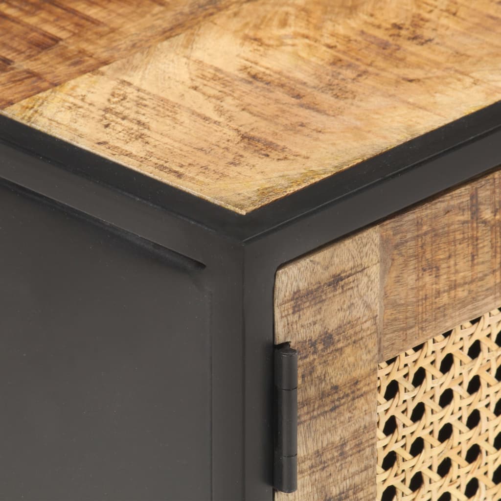 Tv Skrinka 90X30X40 Cm Surový Mangovníkový Masív A Prírodný Rákos