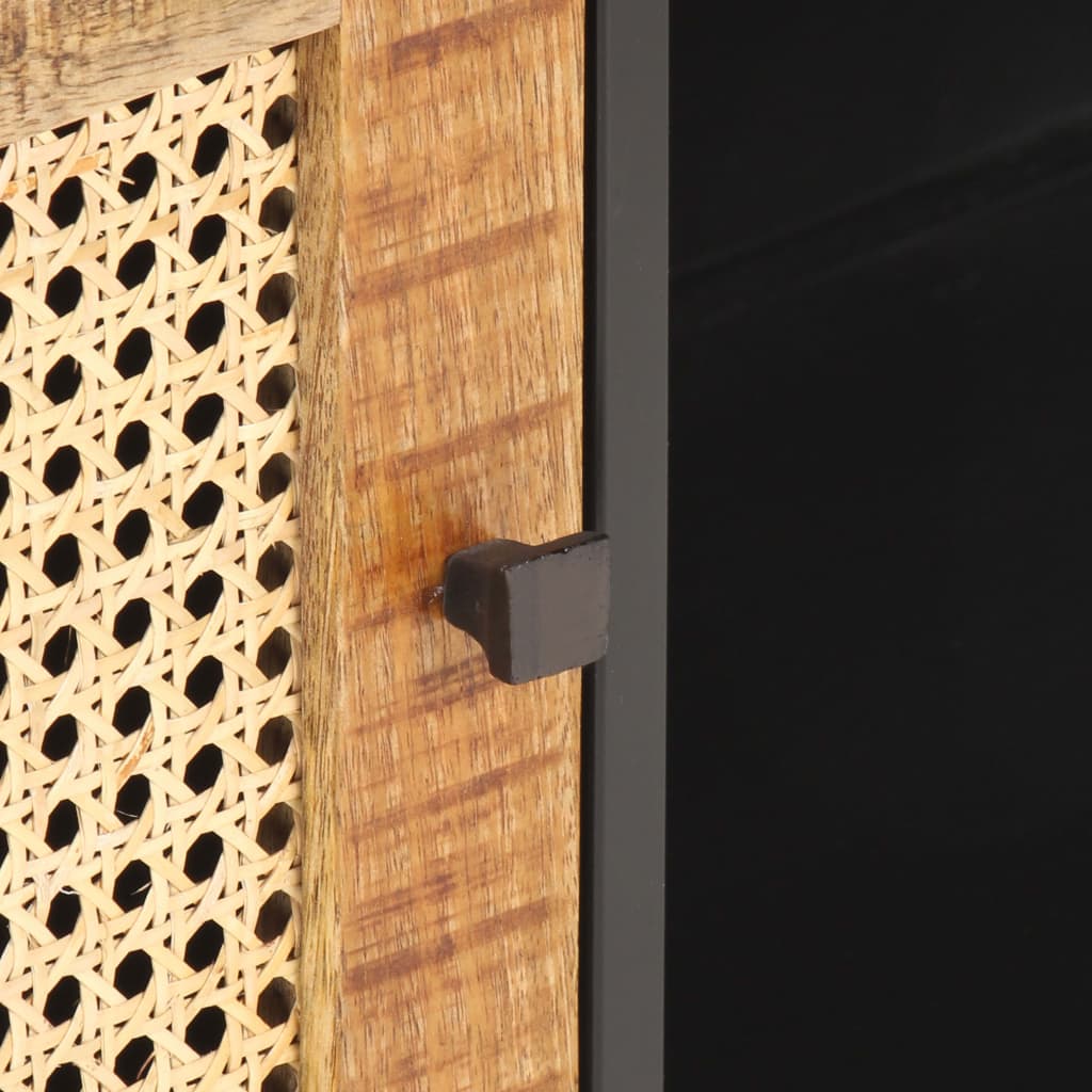 Tv Skrinka 90X30X40 Cm Surový Mangovníkový Masív A Prírodný Rákos