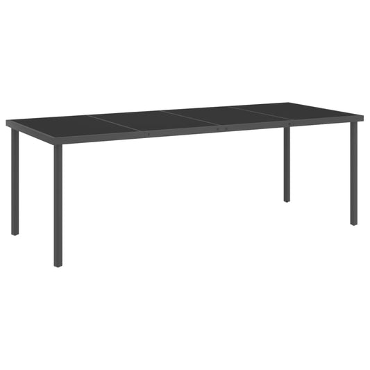 Vonkajší jedálenský stôl antracitový 220x90x75 cm oceľ a sklo