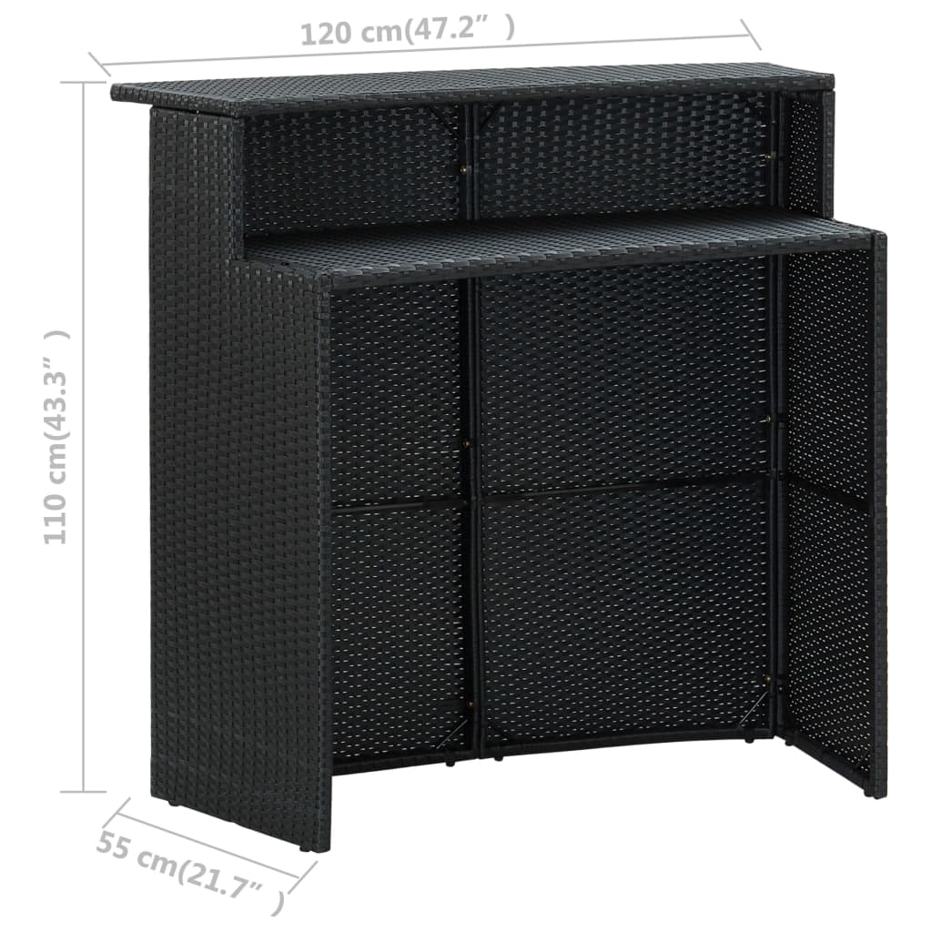 Záhradný barový stôl čierny 120x55x110 cm polyratan