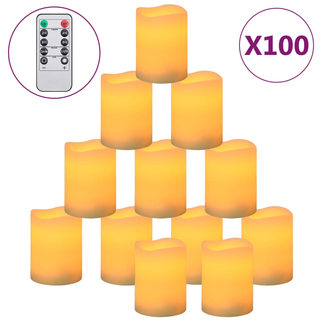 Bezplameňové Led Sviečky S Diaľkovým Ovládaním 100 Ks Biela