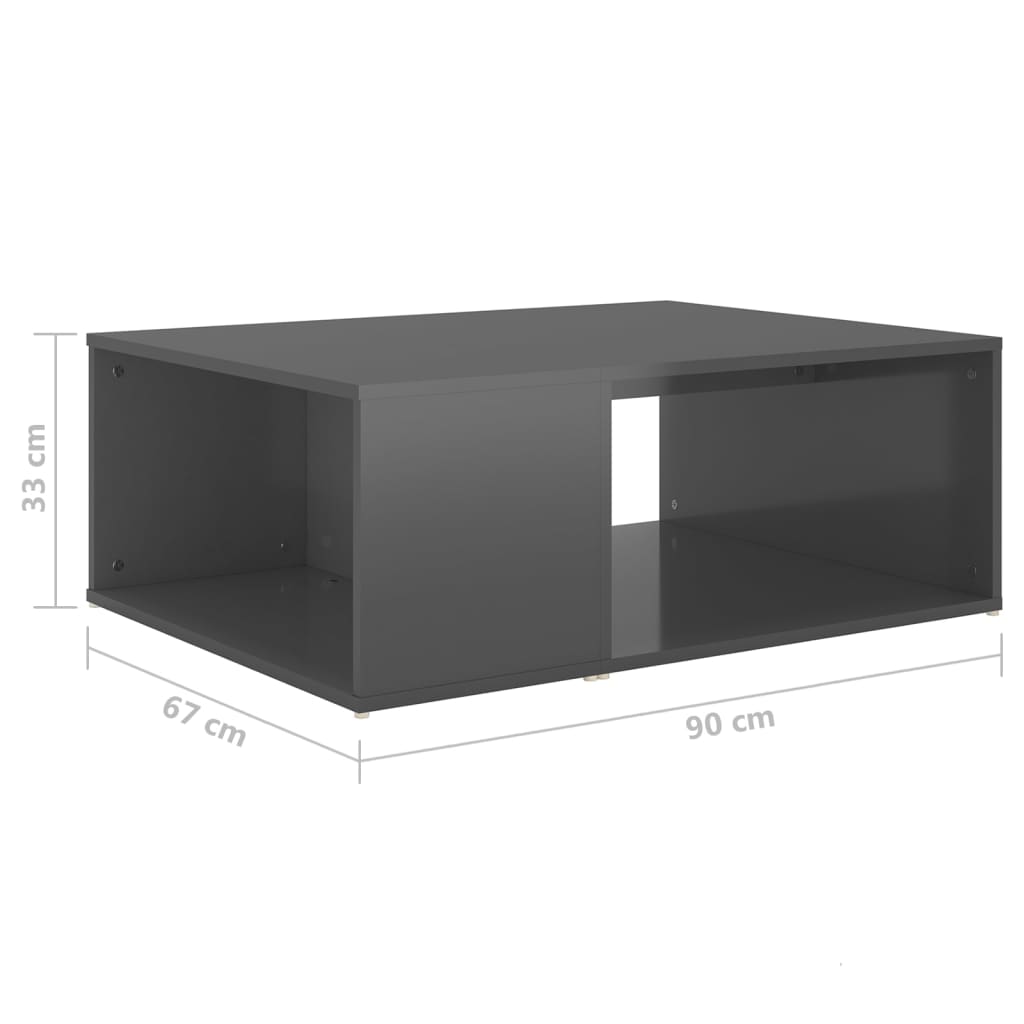 Konferenčný stolík lesklý sivý 90x67x33 cm drevotrieska