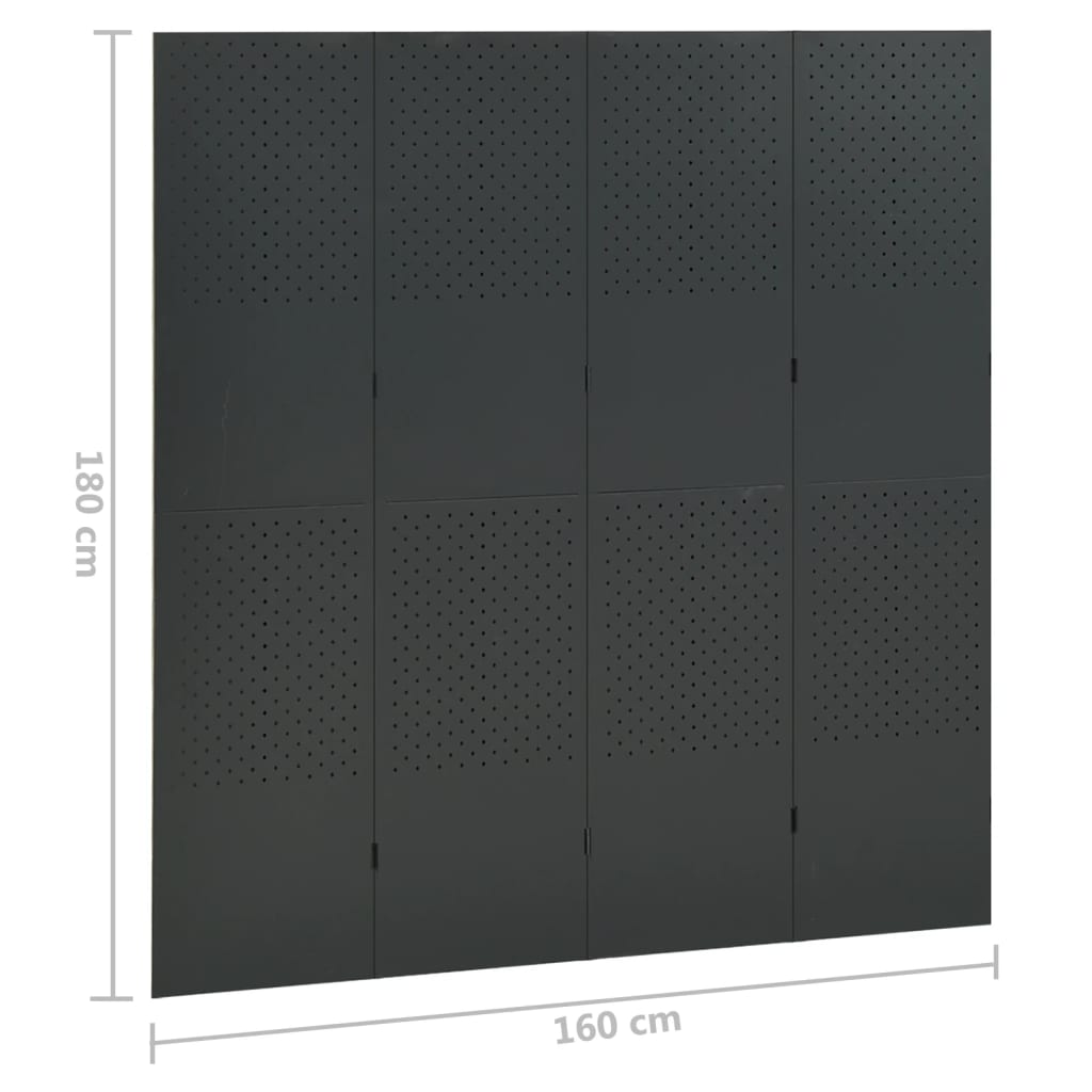 Paraván so 4 panelmi, antracitová 160x180 cm oceľ