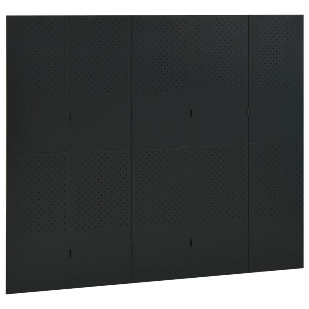 Paraván s 5 panelmi, čierny 200x180 cm oceľ