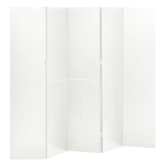 Paraván s 5 panelmi, biela 200x180 cm oceľ