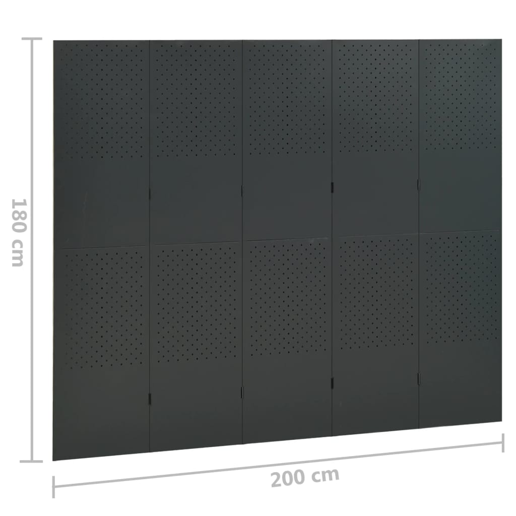 Paraván s 5 panelmi, antracitový 200x180 cm oceľ
