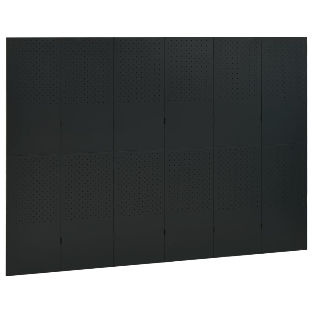Paraván so 6 panelmi, čierny 240x180 cm oceľ