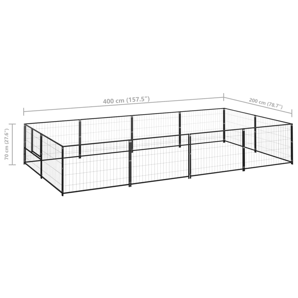 Koterec pre psy čierny 8 m² oceľ