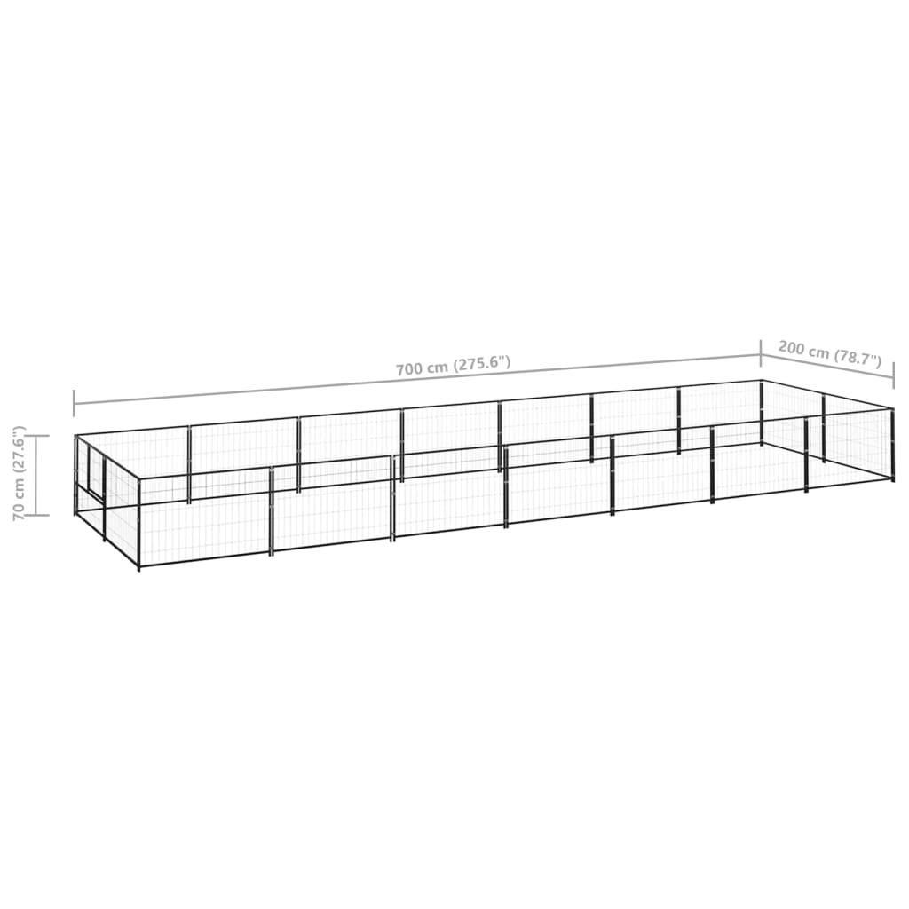 Koterec pre psy čierny 14 m² oceľ