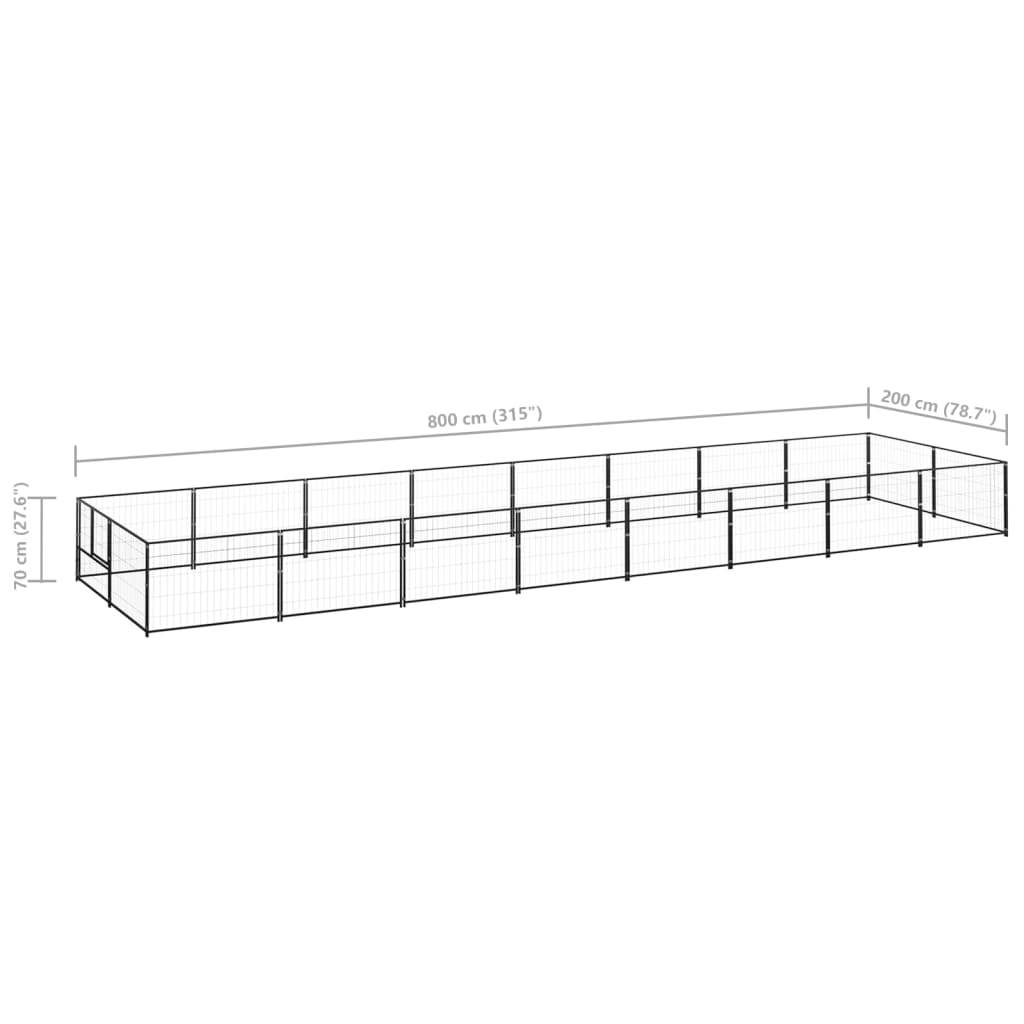 Koterec pre psy čierny 16 m² oceľ