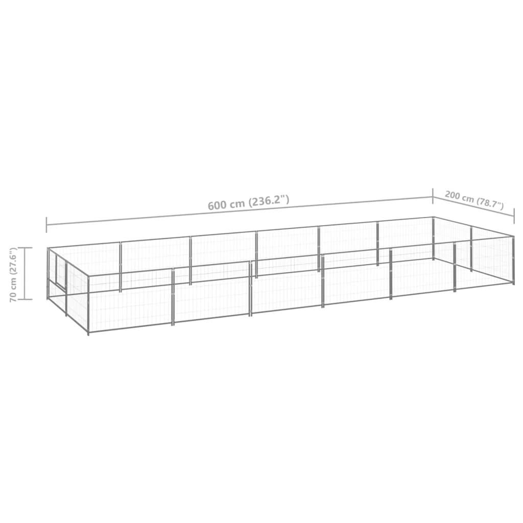 Koterec pre psov strieborný 12 m² oceľ