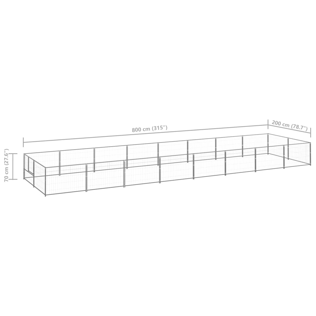 Koterec pre psy strieborný 16 m² oceľ