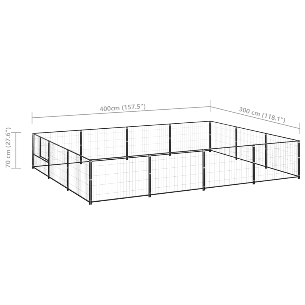 Koterec pre psy čierny 12 m² oceľ