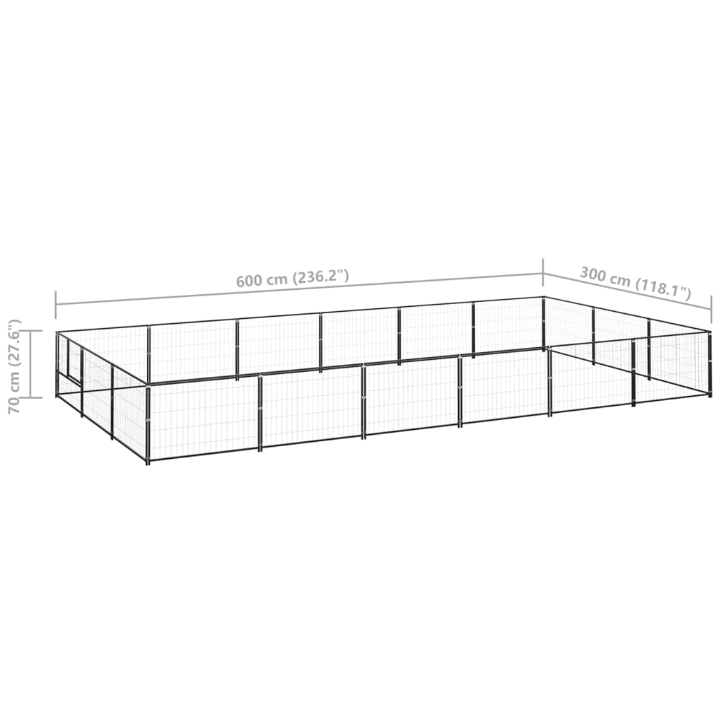 Koterec pre psy čierny 18 m² oceľ