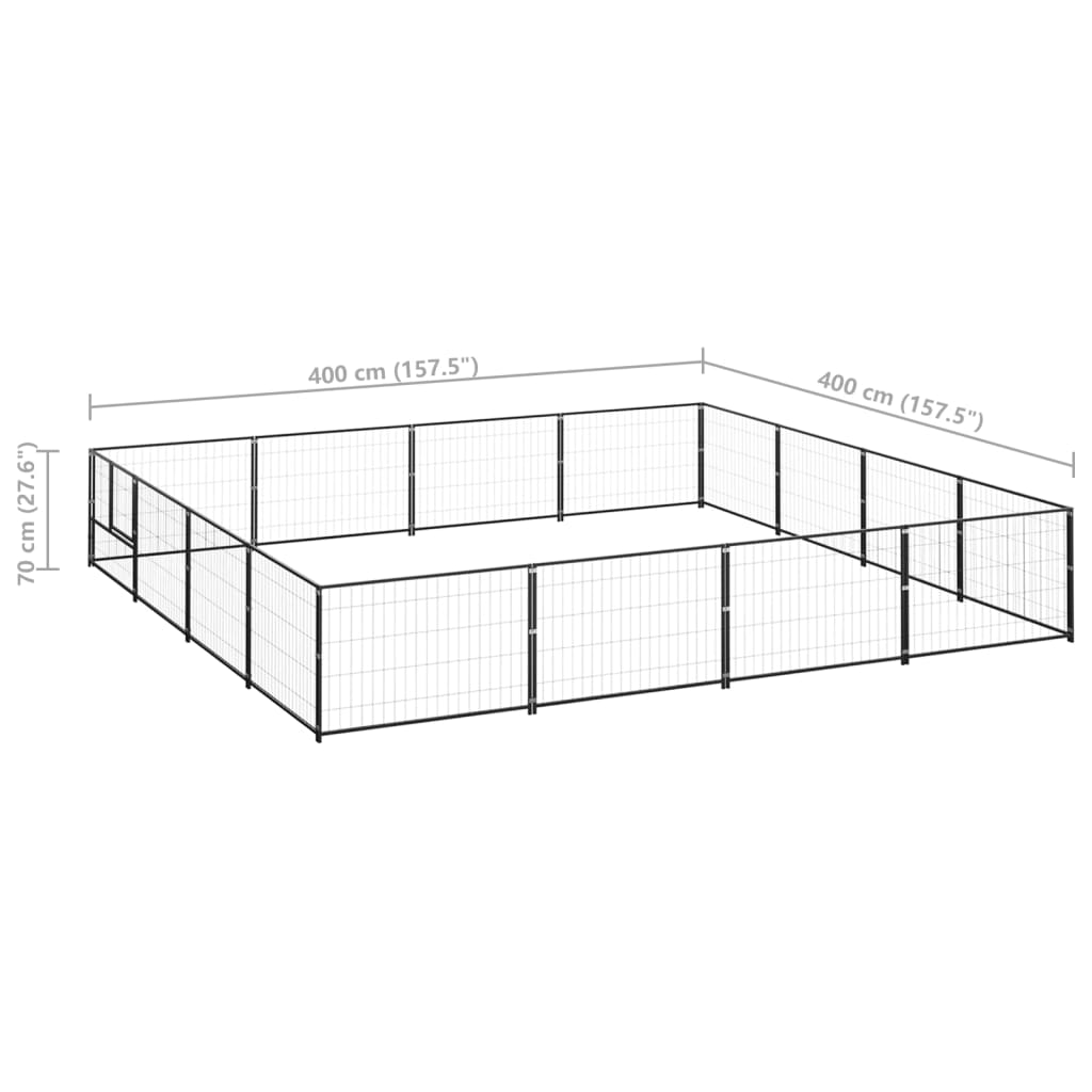 Koterec pre psy čierny 16 m² oceľ