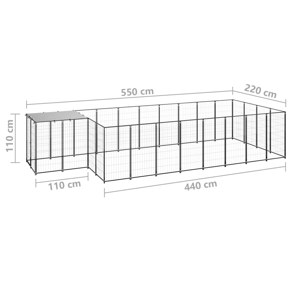 Koterec pre psy čierny 10,89 m² oceľ