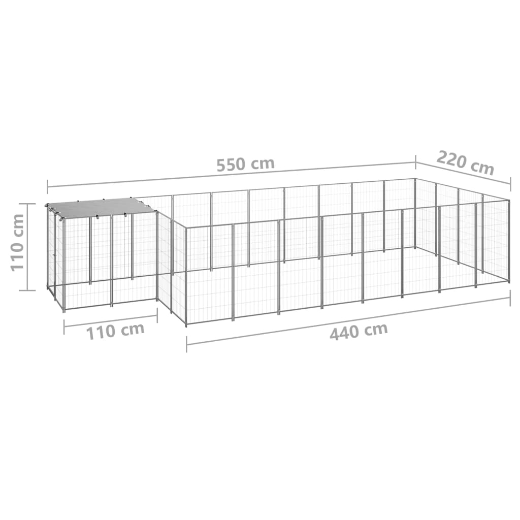 Koterec pre psy strieborný 10,89 m² oceľ