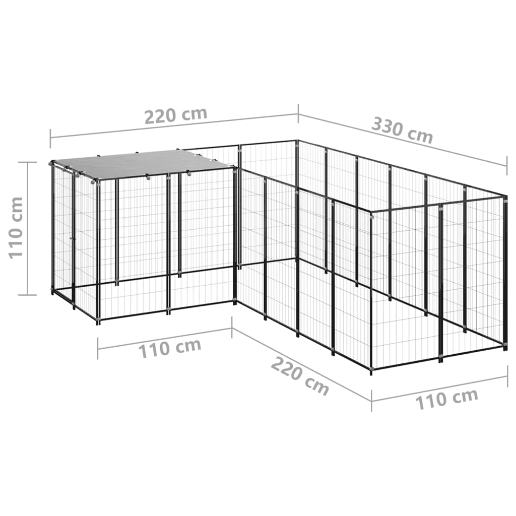 Koterec pre psy čierny 4,84 m² oceľ