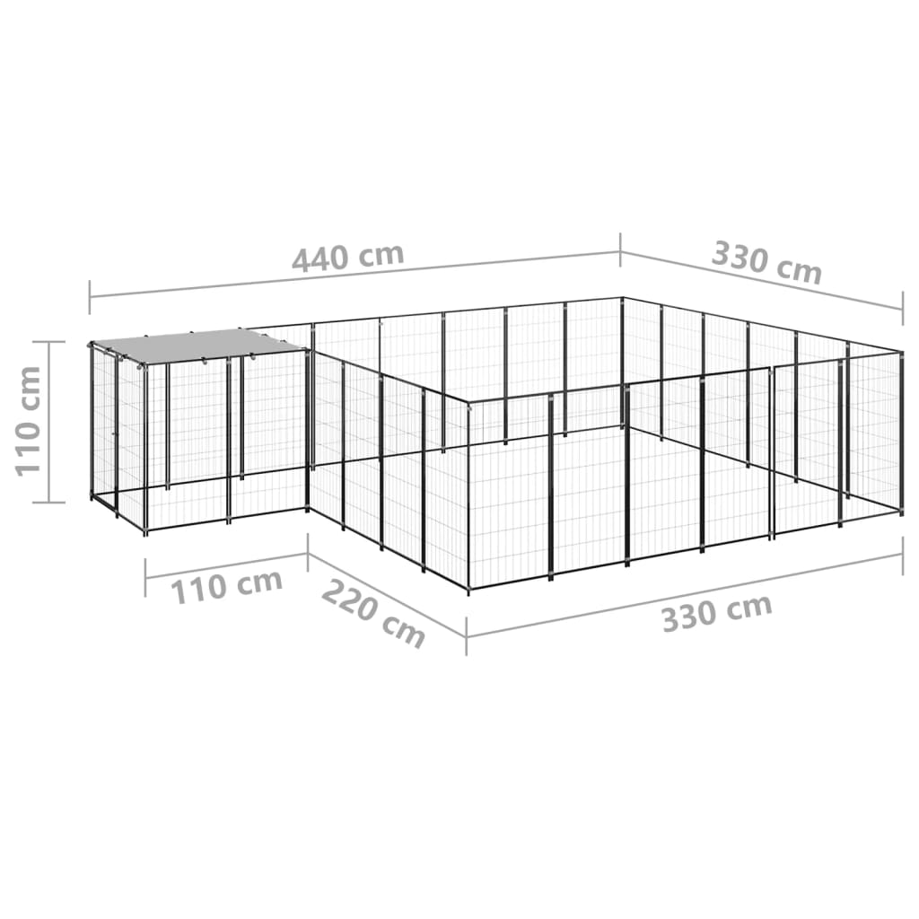 Koterec pre psy čierny 12,1 m² oceľ
