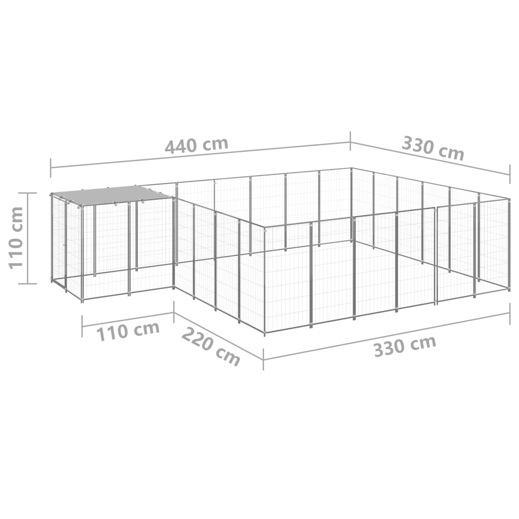 Koterec pre psy strieborný 12,1 m² oceľ